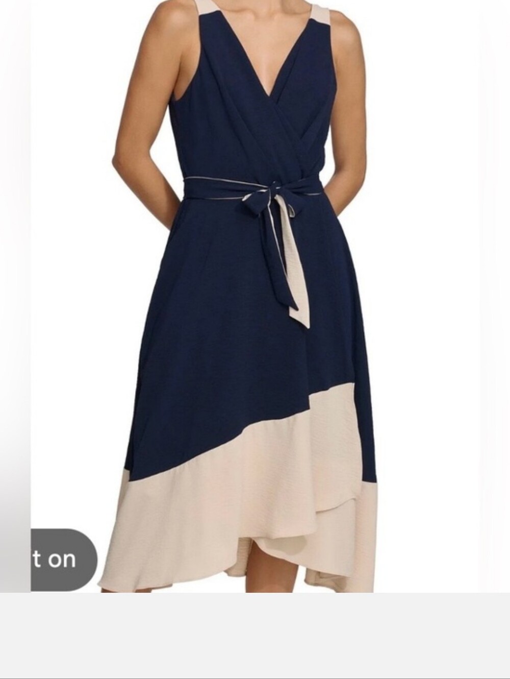 Harper Black and Beige Sleeveless High-Low Midi Dress